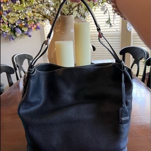 Tiffany & Co black leather hobo handbag
